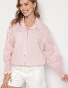 new collection Cămașă roz deschis de bumbac cu mâneci încrețite și volane Tanandoria