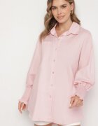 new collection Cămașă roz deschis de bumbac cu mâneci încrețite și volane Tanandoria