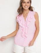 new collection Cămașă Roz deschis Fără mâneci cu Viscoză cu Decolteu în V și Volan Arlimi