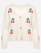new collection Cardigan Bej cu Decolteu în V Decorat cu Model cu Cireșe Neliviel