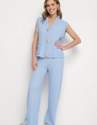 new collection Compleu Albastru Bluză fără mâneci Decorată cu broșe și Pantaloni largi Sadaniae