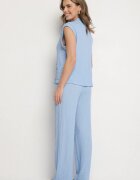 new collection Compleu Albastru Bluză fără mâneci Decorată cu broșe și Pantaloni largi Sadaniae