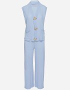 new collection Compleu Albastru Bluză fără mâneci Decorată cu broșe și Pantaloni largi Sadaniae