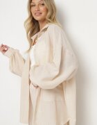 new collection Compleu Bej cu Pantaloni Largi și Cămașă cu Mâneci Bufante Stellise