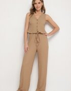 new collection Compleu maro Vestă cu decolteu în V și Pantaloni largi cu șnur Sadonelle