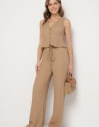 new collection Compleu maro Vestă cu decolteu în V și Pantaloni largi cu șnur Sadonelle