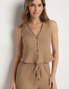new collection Compleu maro Vestă cu decolteu în V și Pantaloni largi cu șnur Sadonelle
