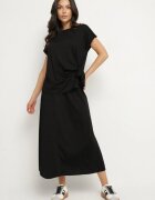 new collection Compleu Negru cu Viscoză Fustă și Bluză cu Legătură Davissael