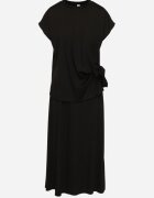 new collection Compleu Negru cu Viscoză Fustă și Bluză cu Legătură Davissael