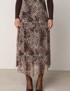 new collection Fustă din vâscoză din șifon cu imprimeu leopard și margine neregulată Pamenella Bej
