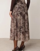 new collection Fustă din vâscoză din șifon cu imprimeu leopard și margine neregulată Pamenella Bej