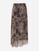 new collection Fustă din vâscoză din șifon cu imprimeu leopard și margine neregulată Pamenella Bej