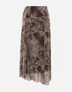 new collection Fustă din vâscoză din șifon cu imprimeu leopard și margine neregulată Pamenella Bej