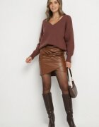 new collection Fustă Maro din Imitație de Piele Încrețită Asimetrică Vephi