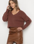 new collection Fustă Maro din Imitație de Piele Încrețită Asimetrică Vephi
