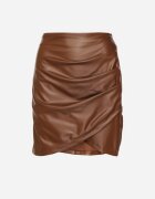 new collection Fustă Maro din Imitație de Piele Încrețită Asimetrică Vephi