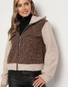 new collection Geacă de tranziție Maro din țesătură Boucle cu croi drept cu guler înalt Lilwanea