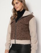 new collection Geacă de tranziție Maro din țesătură Boucle cu croi drept cu guler înalt Lilwanea
