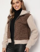 new collection Geacă de tranziție Maro din țesătură Boucle cu croi drept cu guler înalt Lilwanea