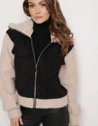 new collection Geacă de tranziție Negru-bej din țesătură Boucle cu croială dreaptă și guler înalt Lilwanea