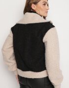 new collection Geacă de tranziție Negru-bej din țesătură Boucle cu croială dreaptă și guler înalt Lilwanea