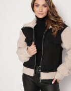 new collection Geacă de tranziție Negru-bej din țesătură Boucle cu croială dreaptă și guler înalt Lilwanea