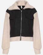new collection Geacă de tranziție Negru-bej din țesătură Boucle cu croială dreaptă și guler înalt Lilwanea