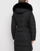 new collection Geacă Neagră Matlasată până la genunchi cu Glugă și Blană Ovlla