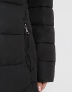 new collection Geacă Neagră Matlasată până la genunchi cu Glugă și Blană Ovlla