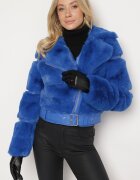 new collection Jachetă de blană bleumarin cu curea decorativă Sirunis