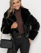 new collection Jachetă Neagră Blănoasă cu Curea Decorativă Sirunis