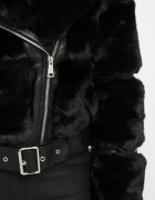 new collection Jachetă Neagră Blănoasă cu Curea Decorativă Sirunis