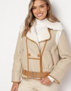 new collection Jachetă pilot bej cu bordură bej cu guler cu blană și curea Divona