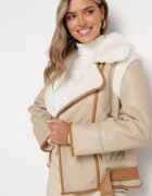 new collection Jachetă pilot bej cu bordură bej cu guler cu blană și curea Divona