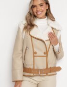 new collection Jachetă pilot bej cu bordură bej cu guler cu blană și curea Divona