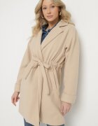 new collection Palton bej cu croială tip halat cu încrețituri în talie și cordon legat Sartissa