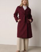 new collection Palton Bordeaux Deschis cu cordon din material în talie cu buzunare și guler Neeraja