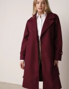 new collection Palton Bordeaux Deschis cu cordon din material în talie cu buzunare și guler Neeraja