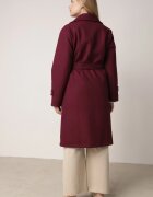 new collection Palton Bordeaux Deschis cu cordon din material în talie cu buzunare și guler Neeraja