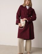 new collection Palton Bordeaux Deschis cu cordon din material în talie cu buzunare și guler Neeraja