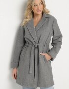 new collection Palton Gri închis cu croială tip halat cu încrețituri în talie și cordon Sartissa