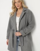new collection Palton Gri închis cu croială tip halat cu încrețituri în talie și cordon Sartissa