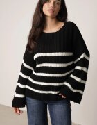 new collection Pulover Negru Tricotat cu mâneci lungi și largi în dungi Samsoni