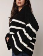 new collection Pulover Negru Tricotat cu mâneci lungi și largi în dungi Samsoni