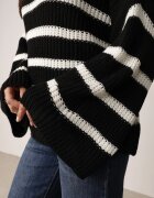 new collection Pulover Negru Tricotat cu mâneci lungi și largi în dungi Samsoni