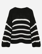 new collection Pulover Negru Tricotat cu mâneci lungi și largi în dungi Samsoni
