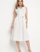 new collection Rochie Albă cu croi de cămașă Fără mâneci cu cordon legat Liriora