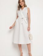 new collection Rochie Albă cu croi de cămașă Fără mâneci cu cordon legat Liriora