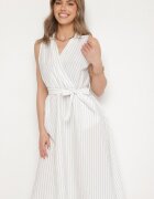 new collection Rochie Albă cu croi de cămașă Fără mâneci cu cordon legat Liriora