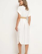 new collection Rochie Albă din Viscoză cu Curea Ornată cu Împletitură și Cataramă Mlevena